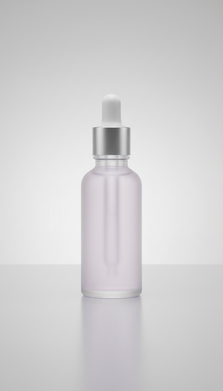 Peptide serum in glass dropper bottle